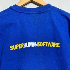 Vintage 90s Lotus IBM Super Human Software Blue Tee Computer‎ Tech XL